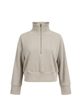 Better Together Beige Ribbed Half-Zip Pullover Sweatshirt XL Women Gold Zipper